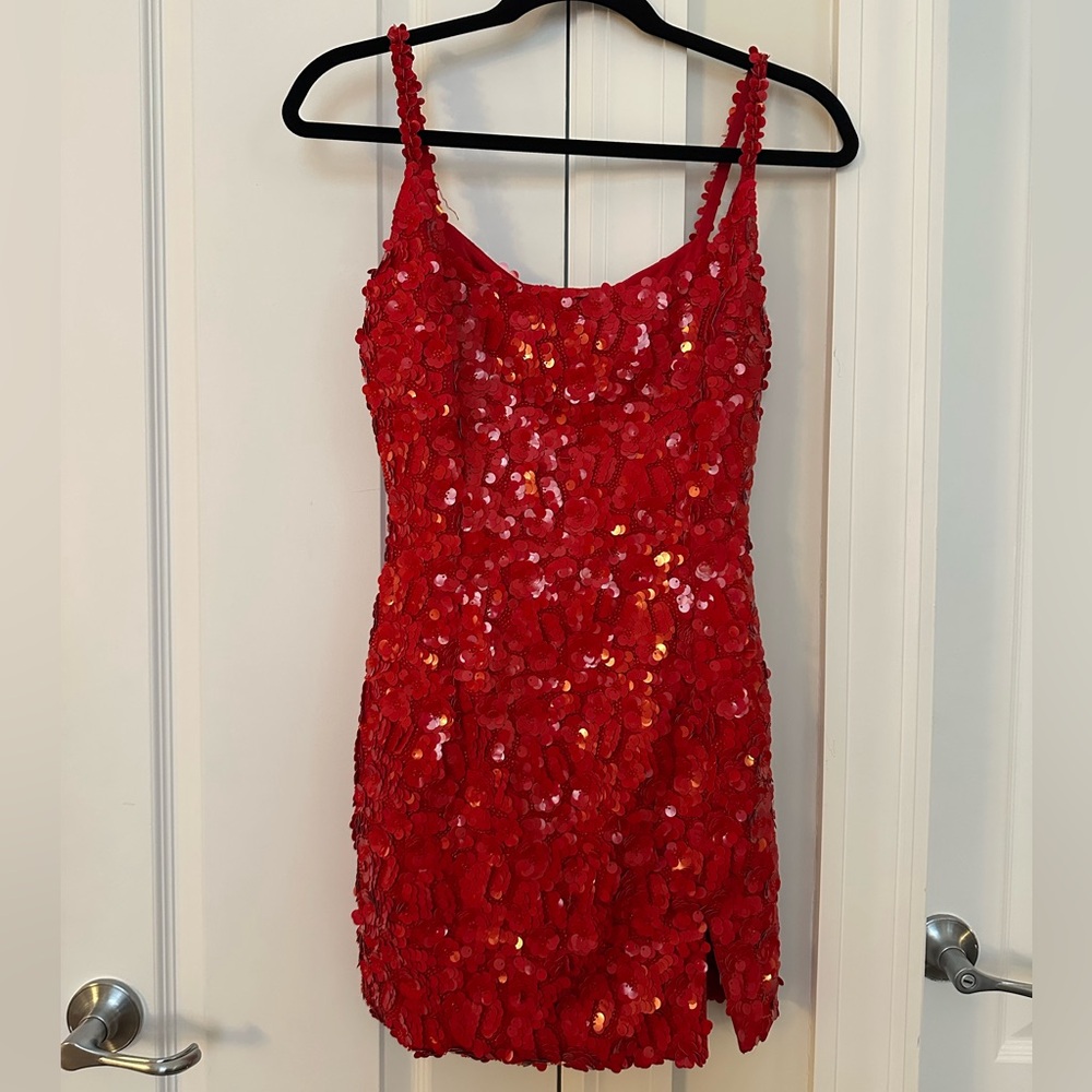 NADINE MERABI Red Sequin Mini Dress